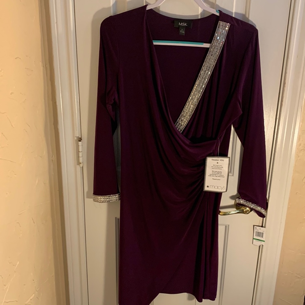 Purple MSK dress. Perfect for cocktail hour, wedding or business event.